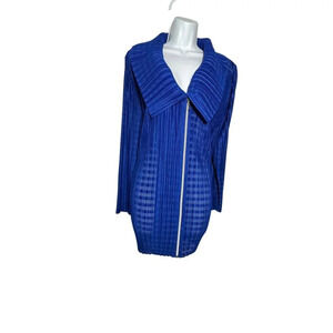 Chico's Size 3 Royal blue pleated zip front jacket dramatic collar Chicos XL